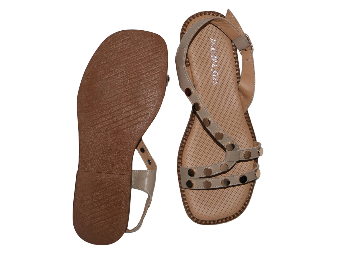 Sandale din piele naturală – Nude cu accesorii aurii