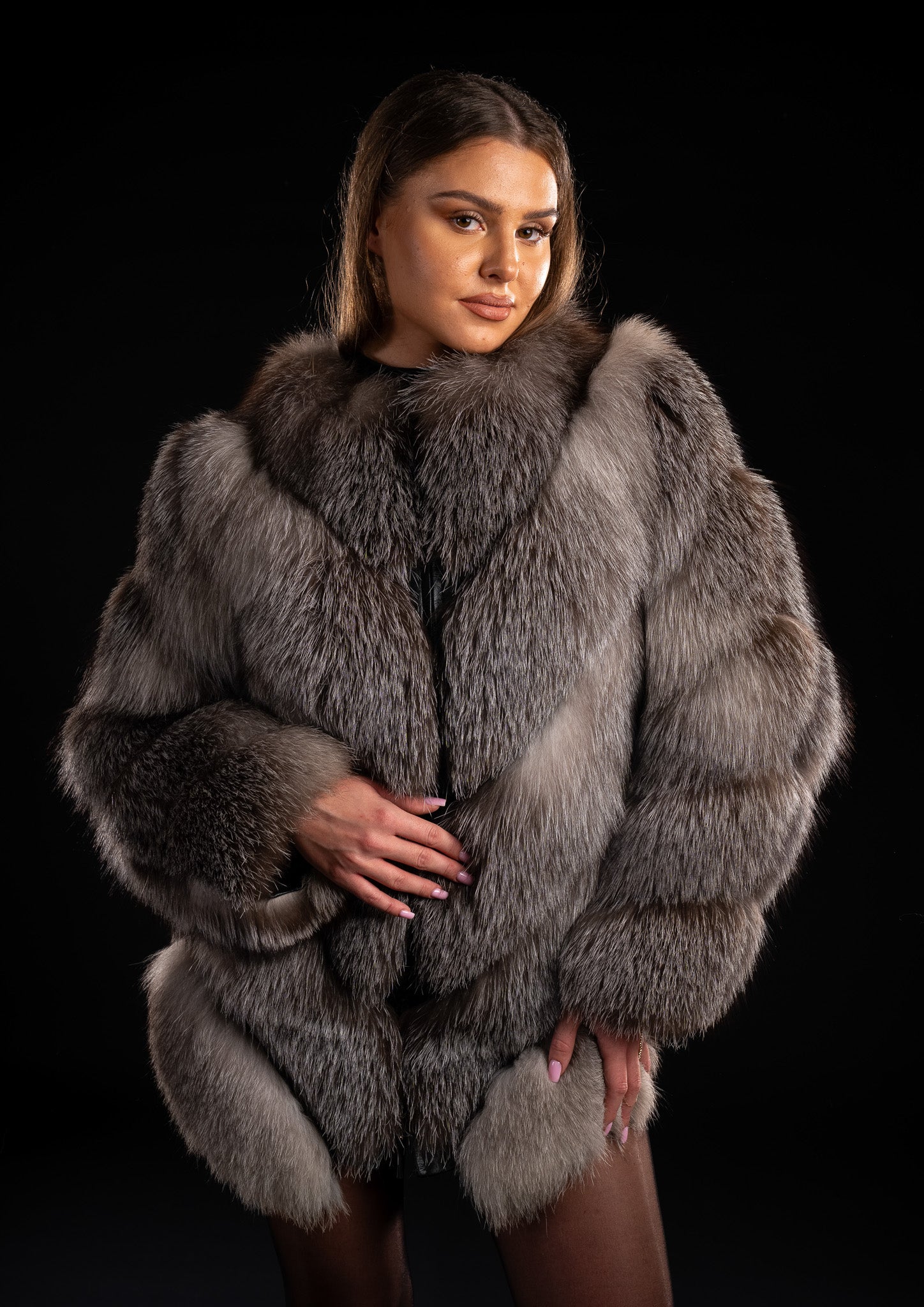 HAINA DIN BLANA NATURALA DE VULPE ARGINTIE IN V 2IN1, FROST 006