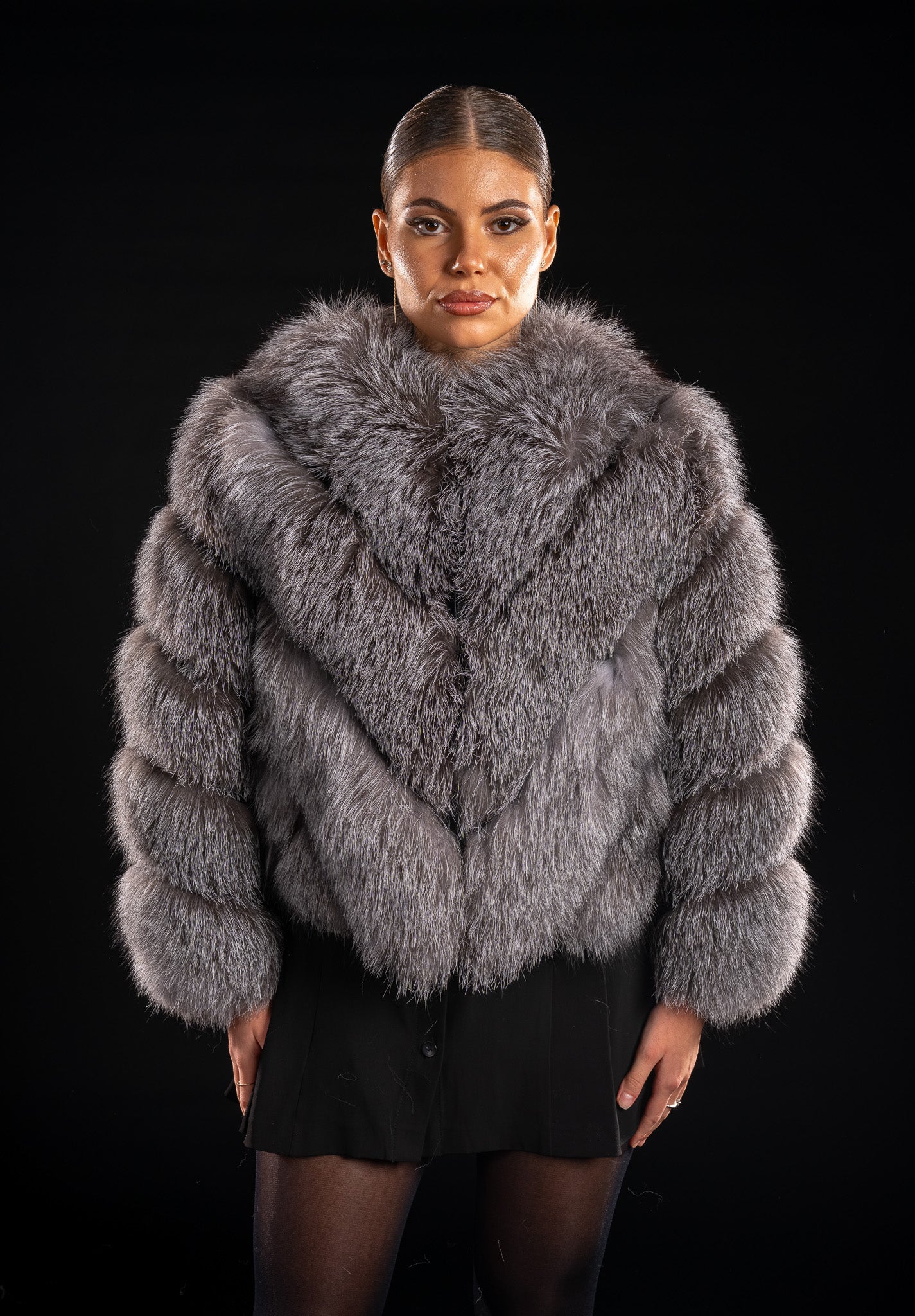 HAINA DIN BLANA NATURALA DE VULPE ARGINTIE IN V, 2IN1, FROST 010