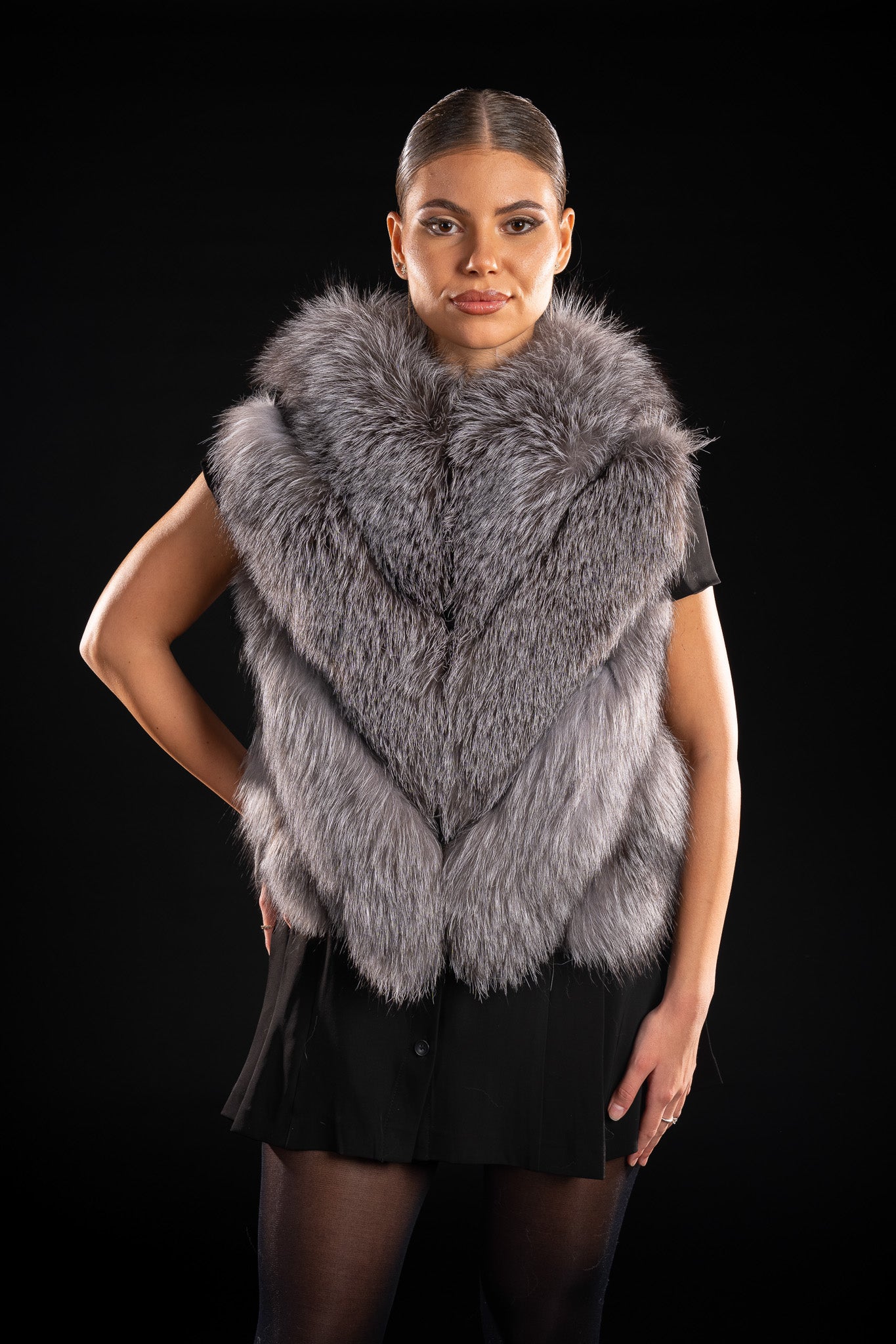 HAINA DIN BLANA NATURALA DE VULPE ARGINTIE IN V, 2IN1, FROST 010