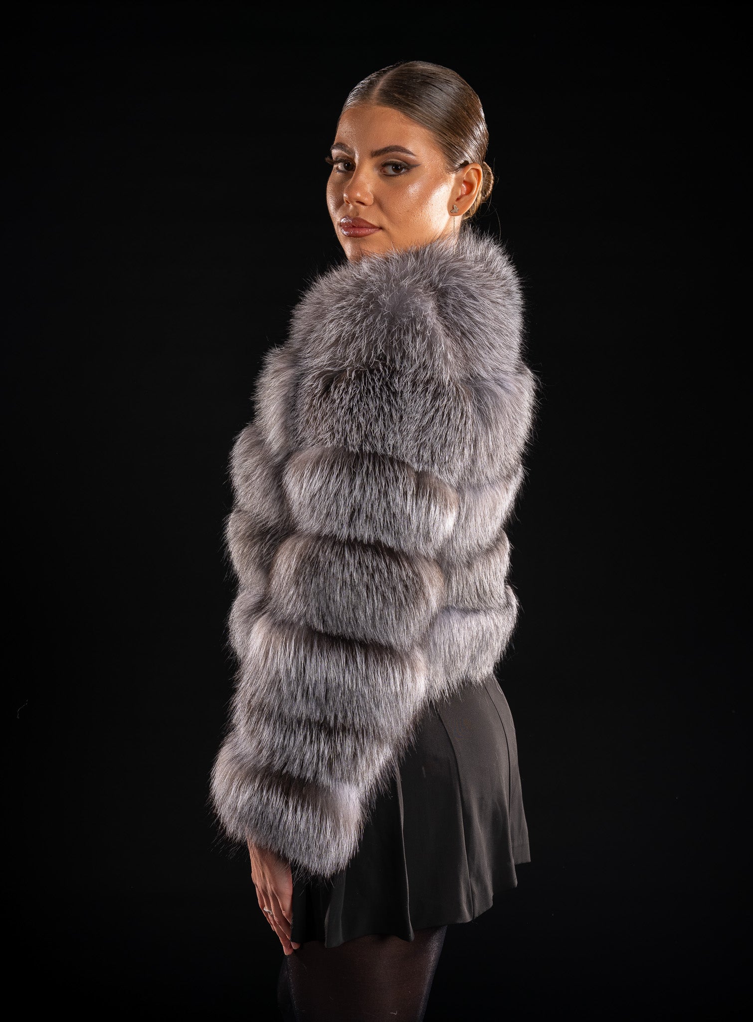 HAINA DIN BLANA NATURALA DE VULPE ARGINTIE CU MANECA 3/4, FROST 012