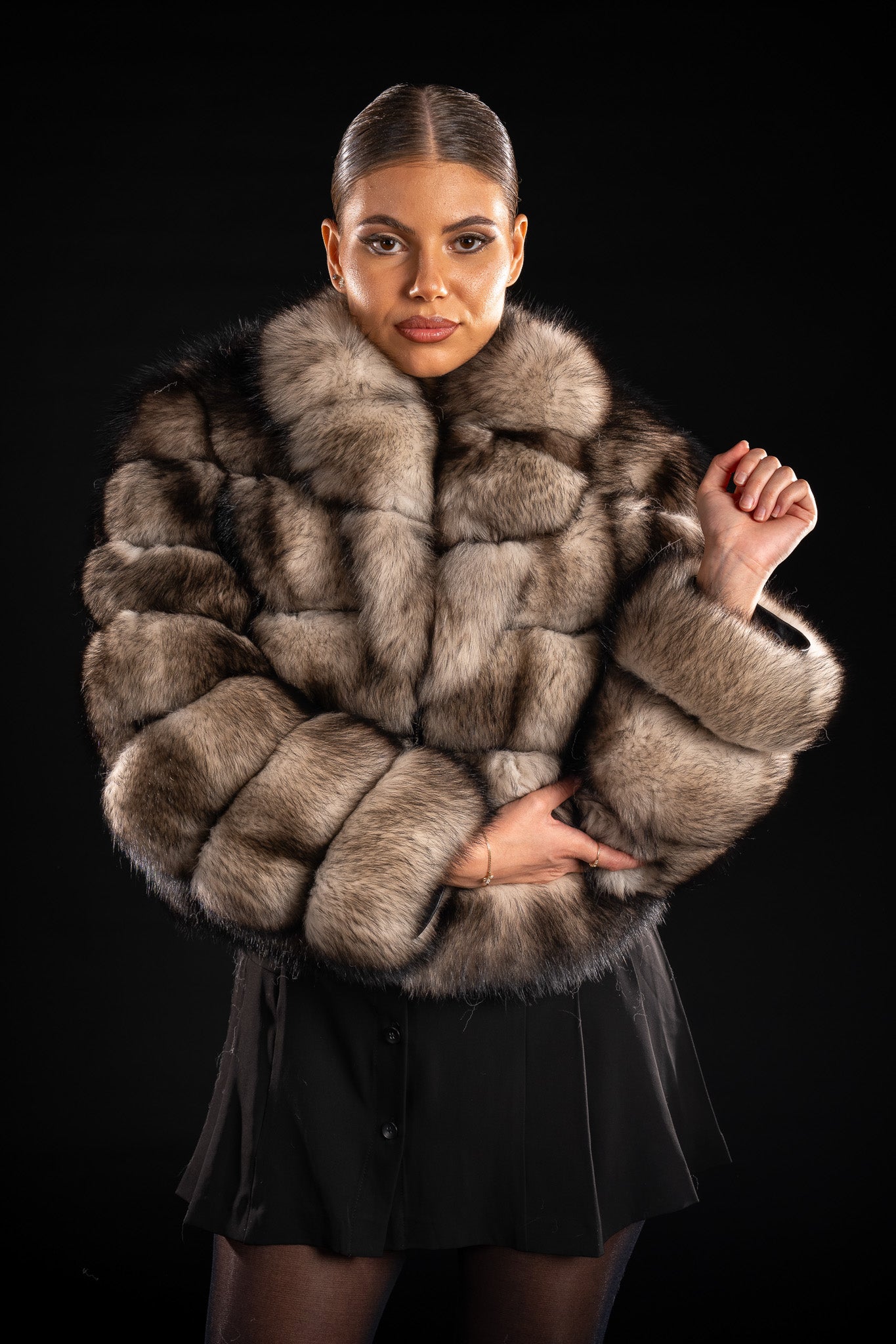 HAINA DIN BLANA NATURALA DIN VULPE POLARA CU GULER REVER, DARKSABLE 014