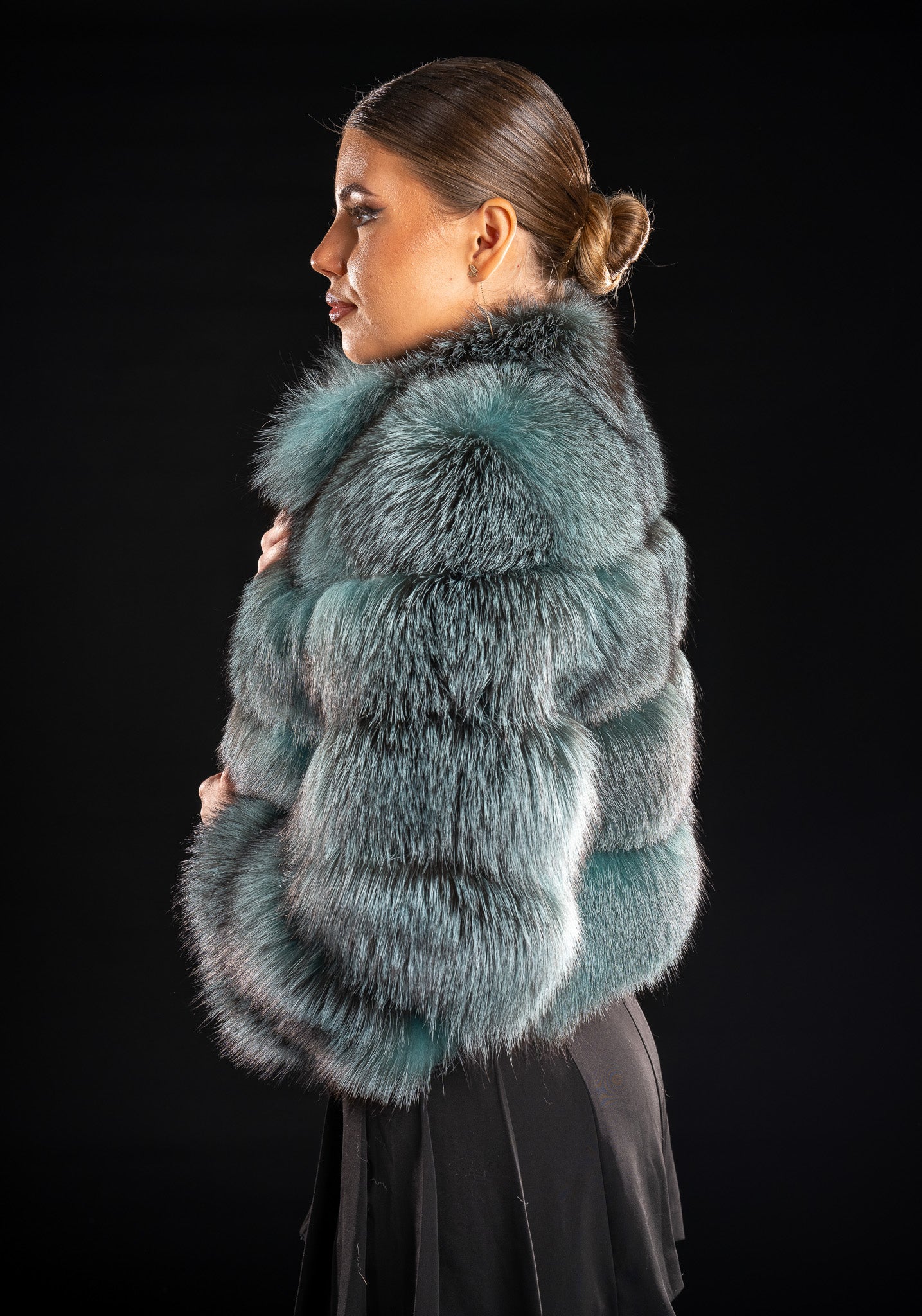 HAINA DIN BLANA NATURALA DE VULPE ARGINTIE GULER TUNICA, FROSTGREEN 018