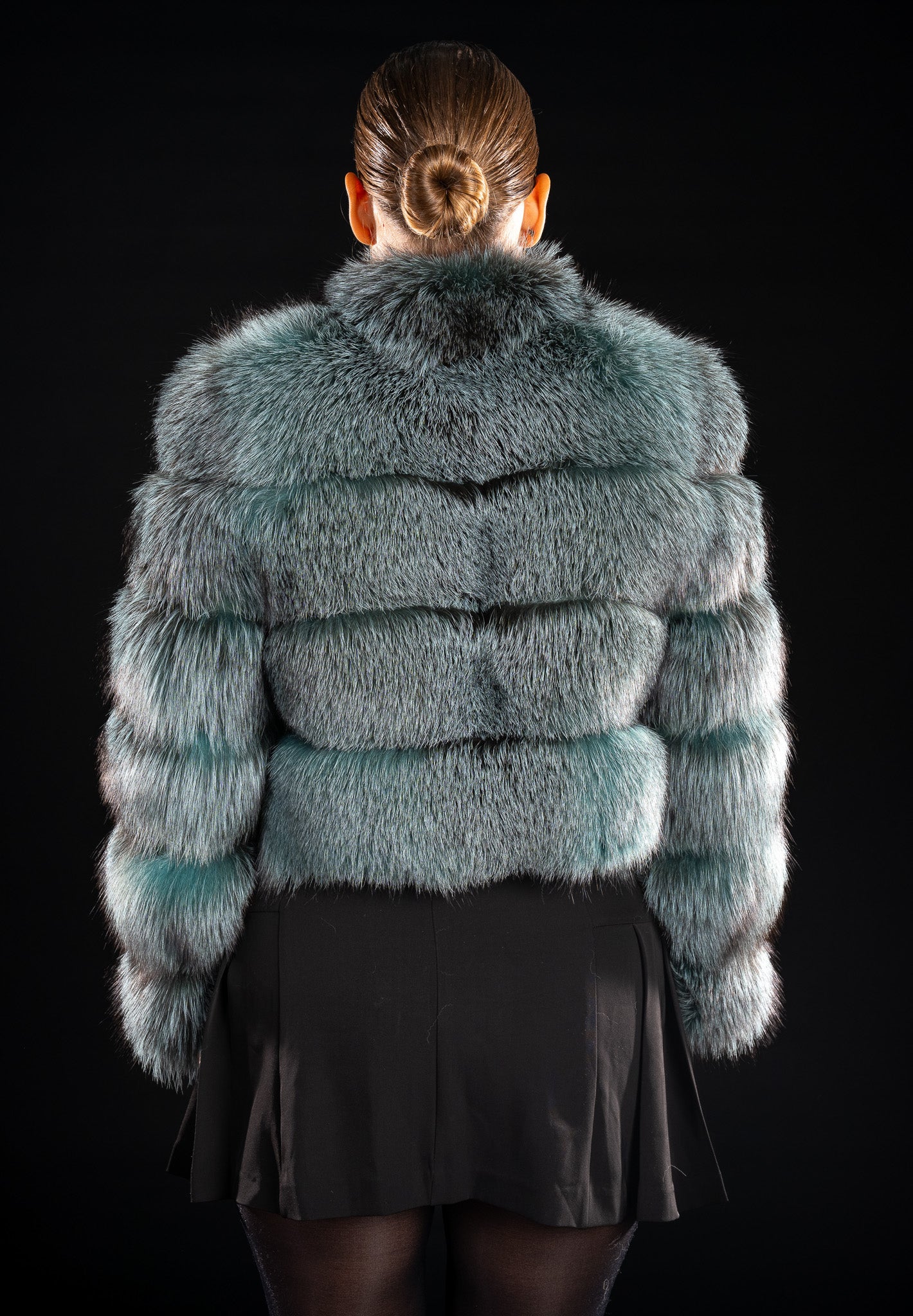 HAINA DIN BLANA NATURALA DE VULPE ARGINTIE GULER TUNICA, FROSTGREEN 018