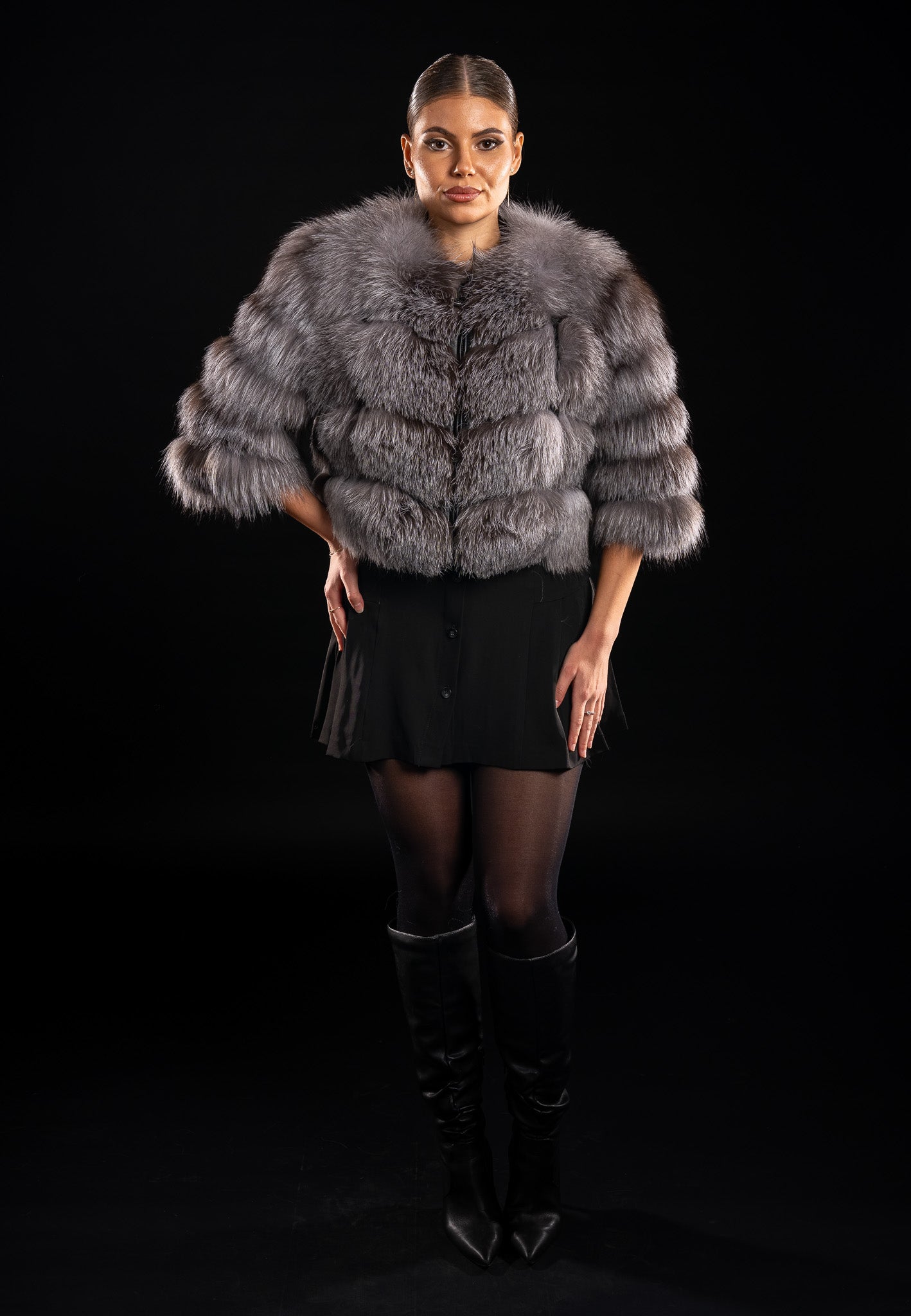 HAINA DIN BLANA NATURALA DE VULPE ARGINTIE MANECA 3/4, FROST 025