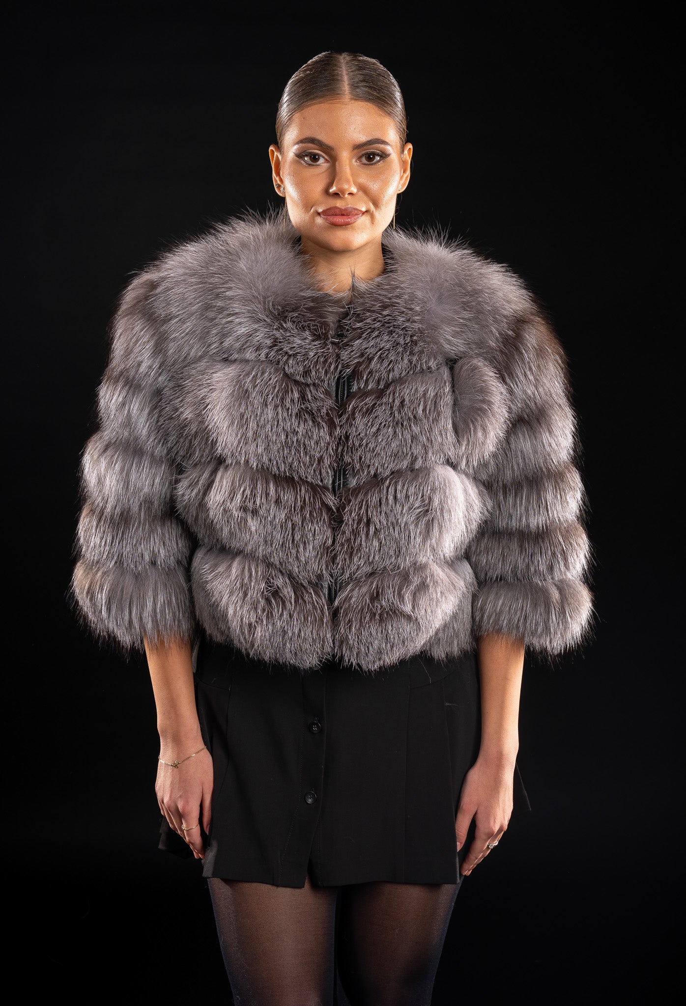 HAINA DIN BLANA NATURALA DE VULPE ARGINTIE MANECA 3/4, FROST 025