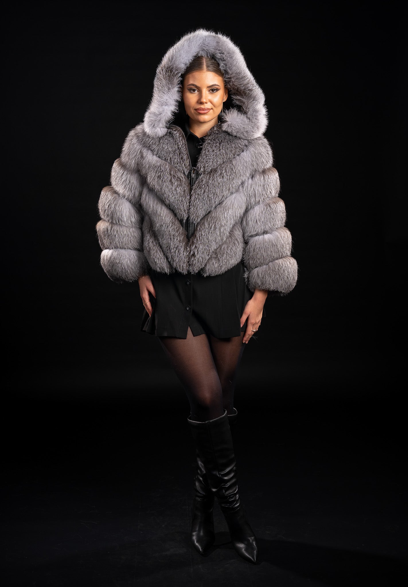 HAINA DIN BLANA NATURALA DE VULPE ARGINTIE IN V 3IN1, FROST 005