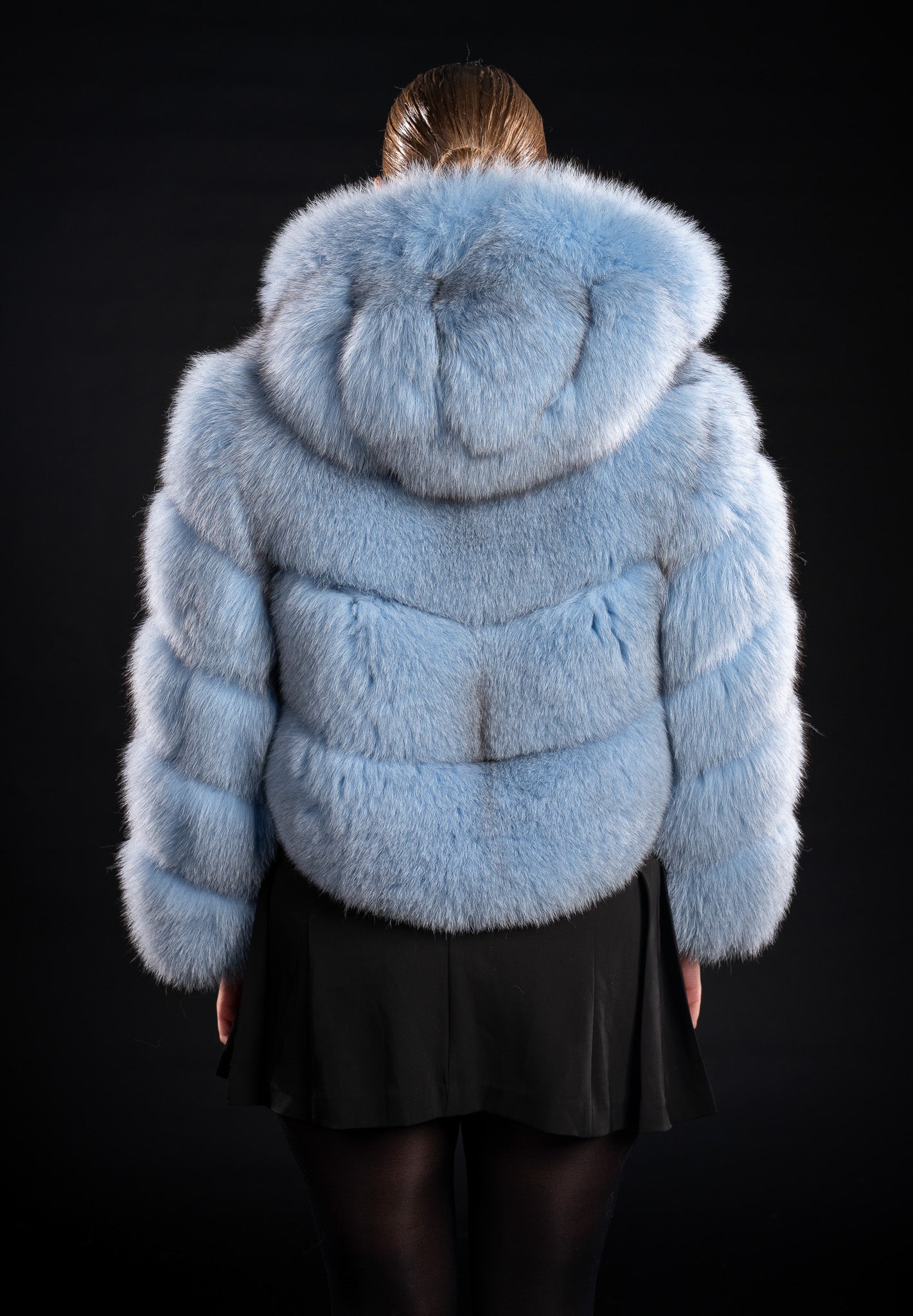 HAINA DIN BLANA NATURALA DE VULPE POLARA CU GLUGA, BABY BLUE 003