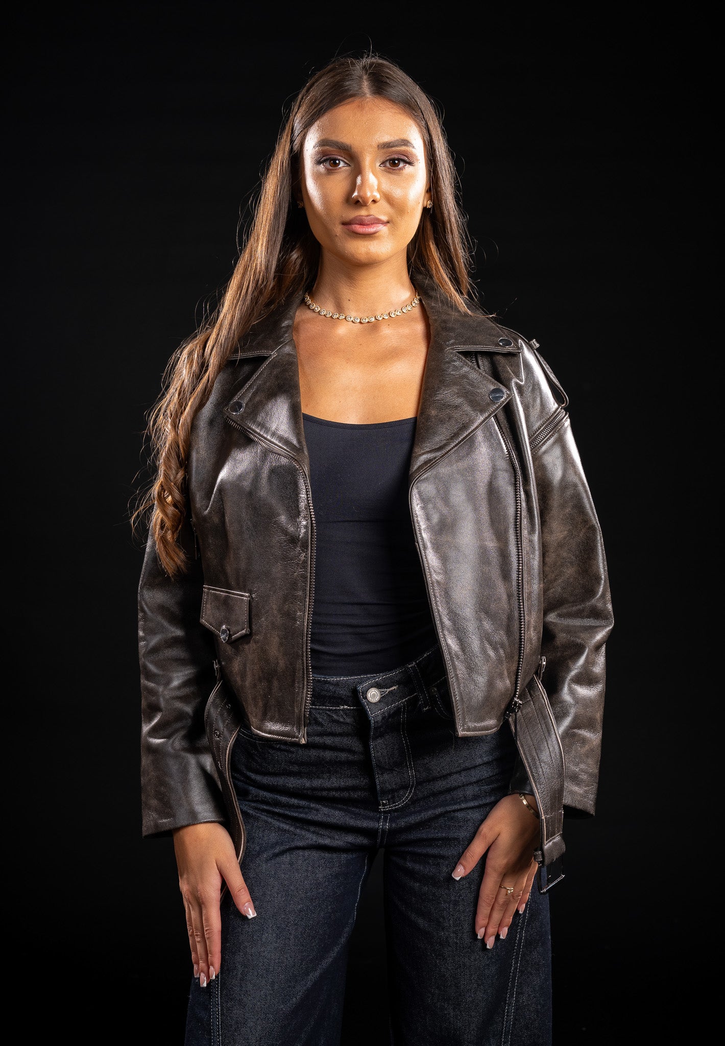 JACHETA DIN PIELE NATURALA, MANECI DETASABILE, MODEL OVERSIZED 203