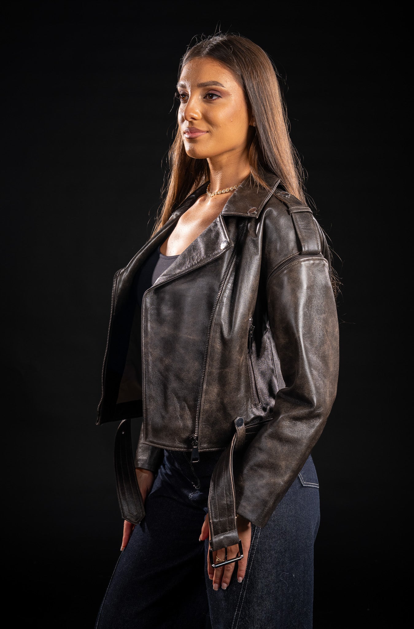 JACHETA DIN PIELE NATURALA, MANECI DETASABILE, MODEL OVERSIZED 203