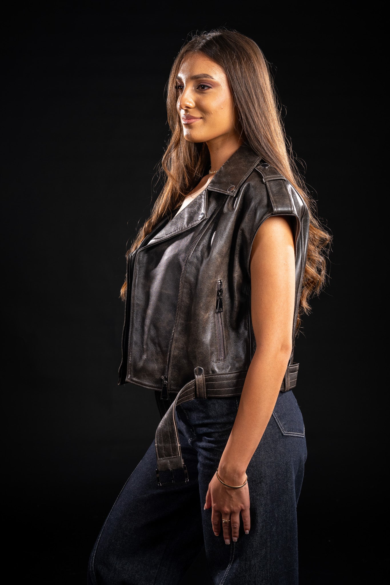 JACHETA DIN PIELE NATURALA, MANECI DETASABILE, MODEL OVERSIZED 203