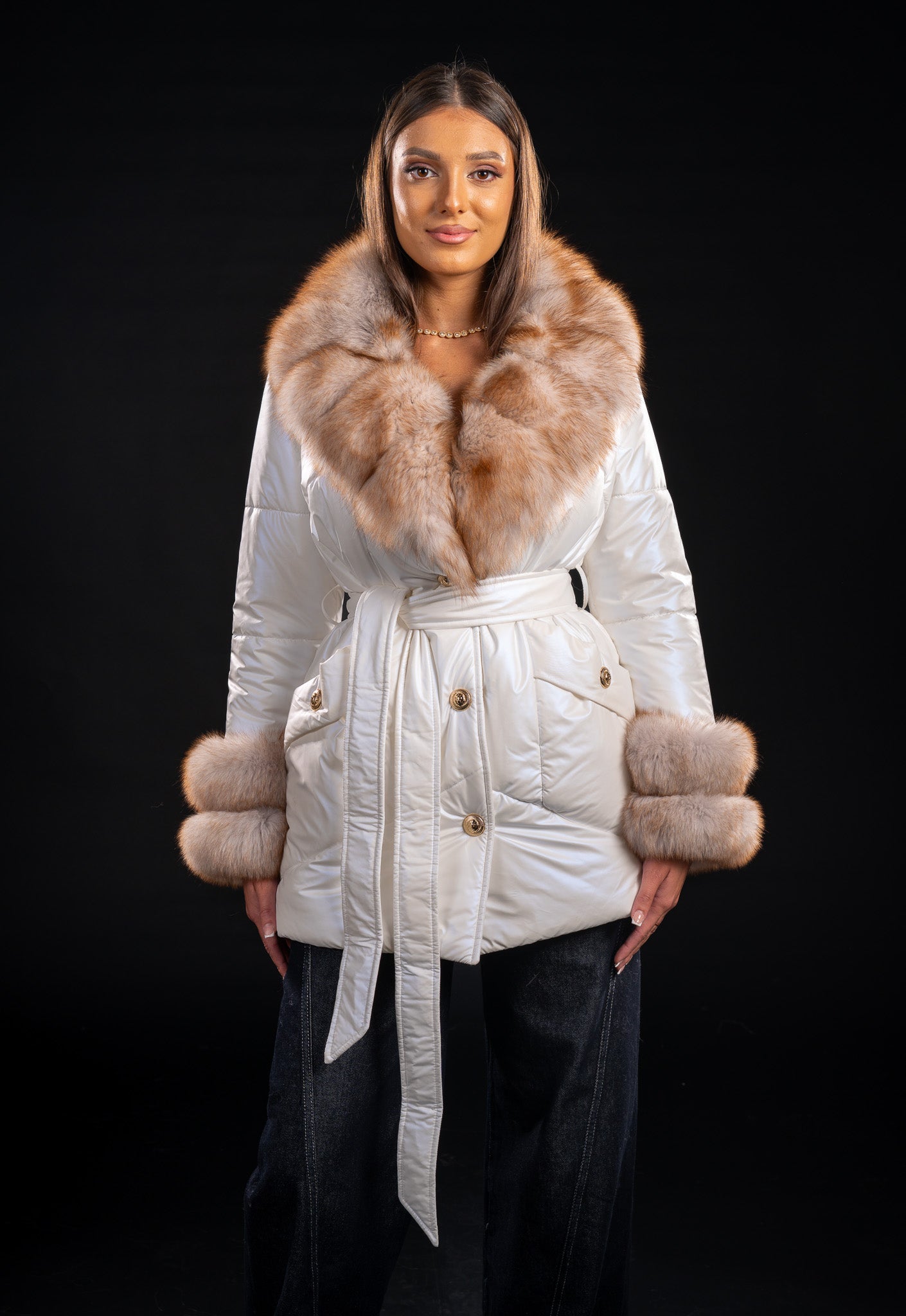 GEACA CU GULER SI MANSETE DIN BLANA NATURALA DE VULPE 111