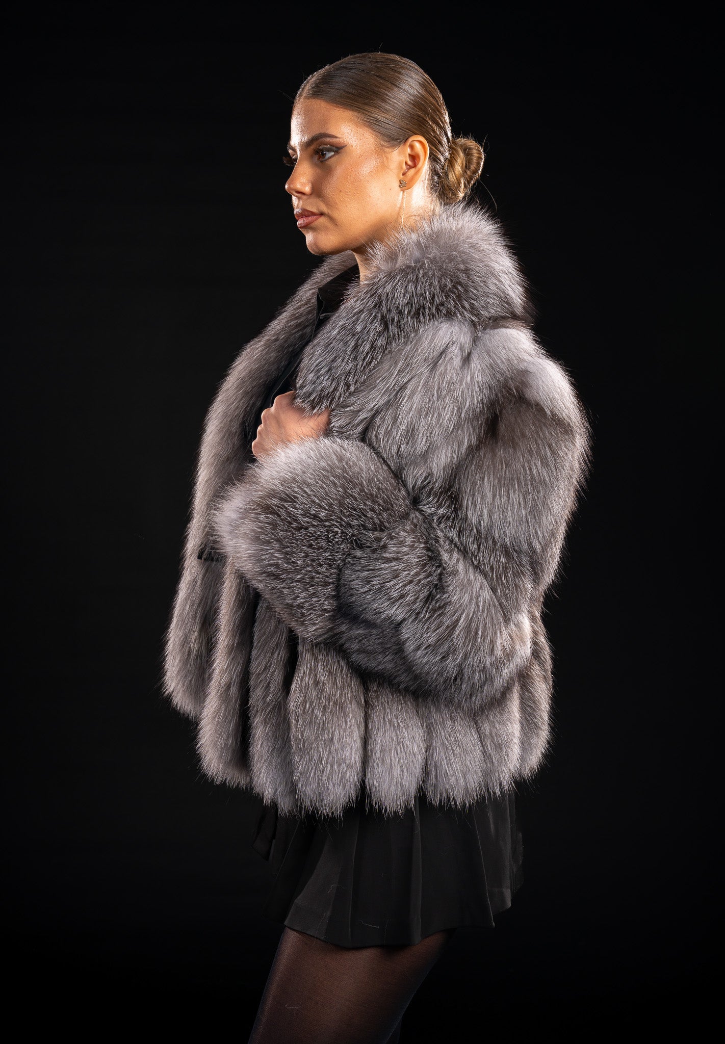 HAINA DIN BLANA NATURALA DE VULPE ARGINTIE CU GULER REVER, FROST 001