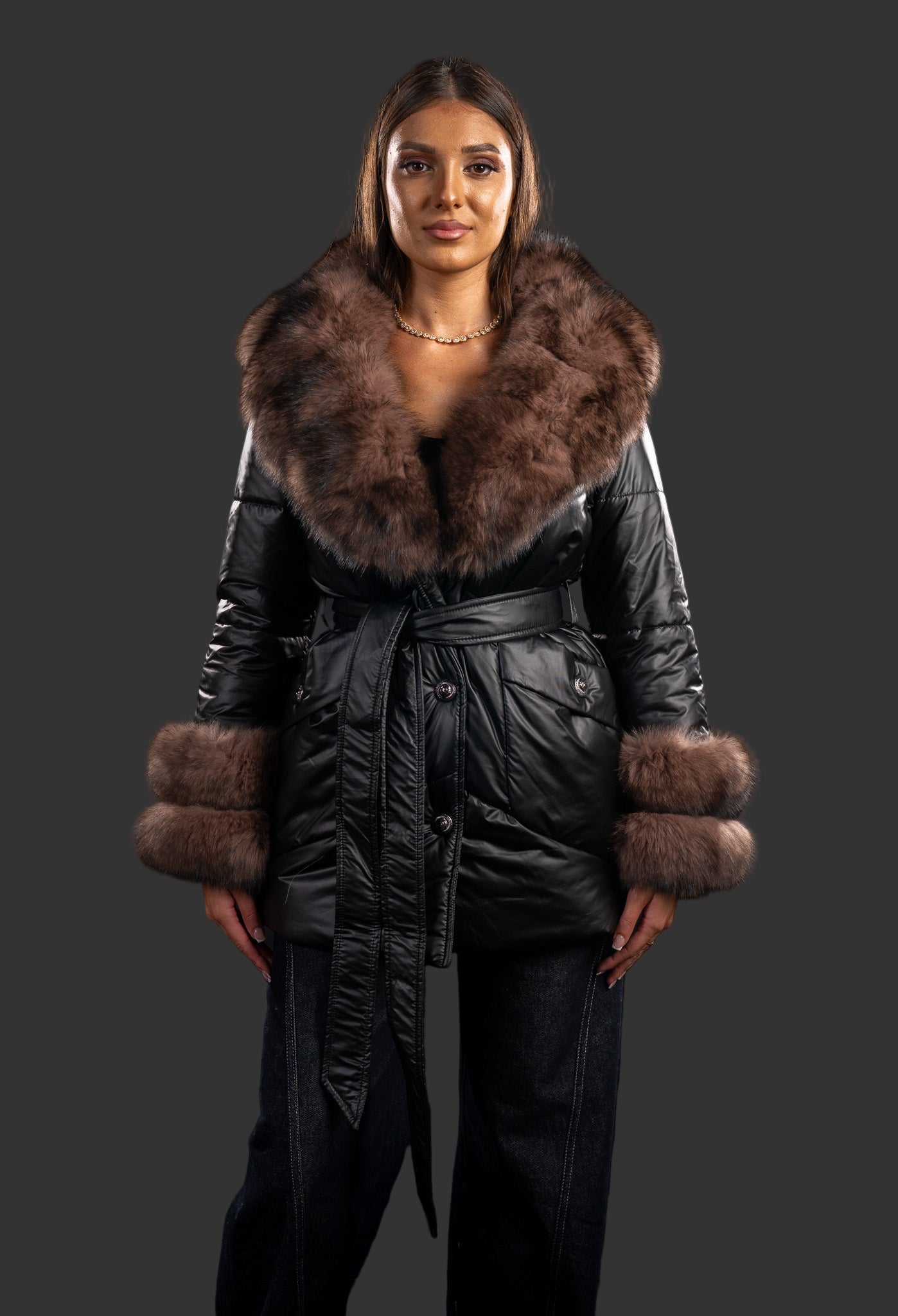 GEACA CU GULER SI MANSETE DIN BLANA NATURALA DE VULPE 108