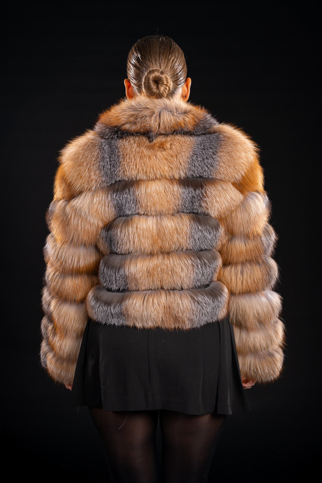 HAINA DIN BLANA DE VULPE NATURALA CANADIANA, GULER REVER, 5 RANDURI