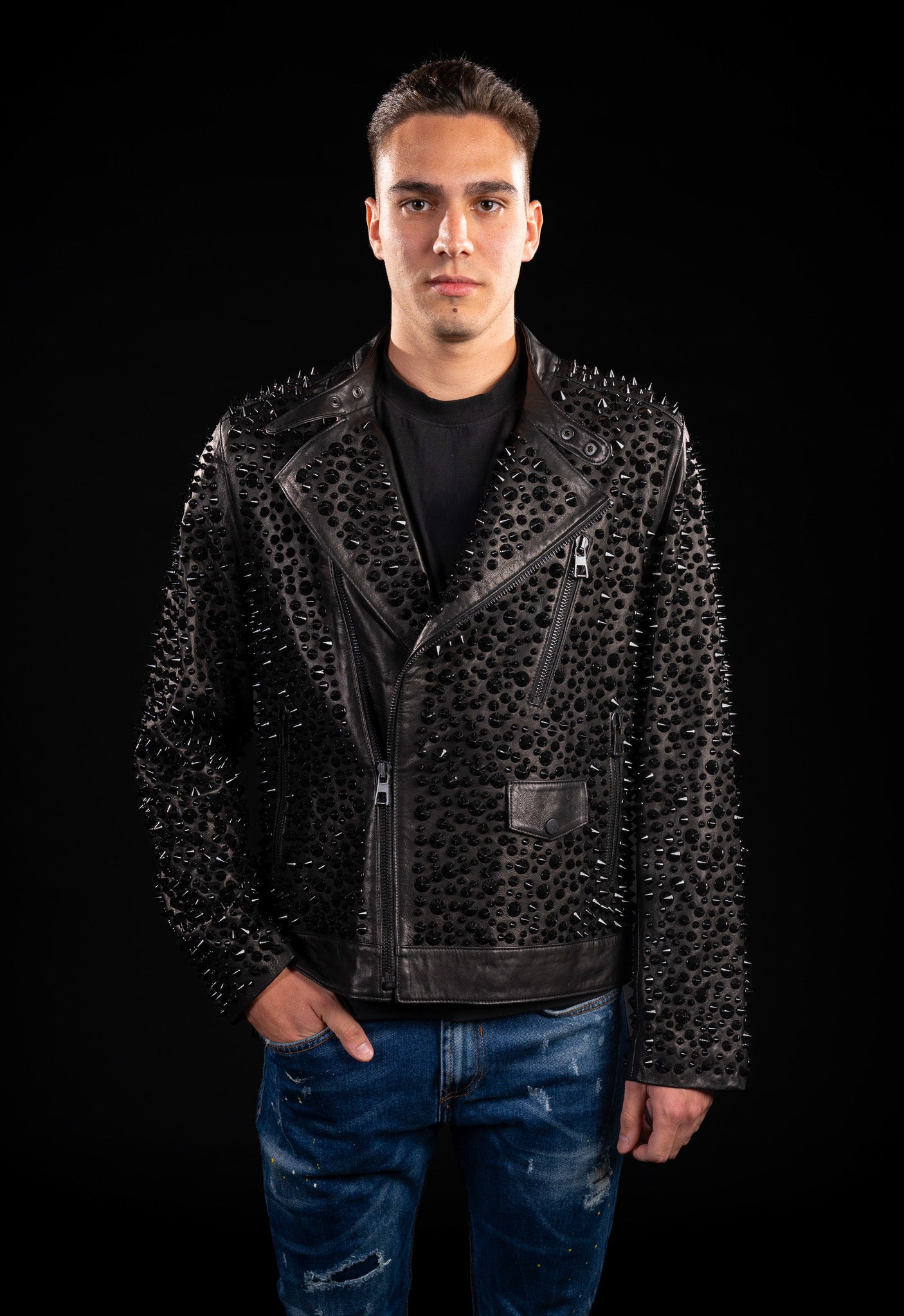 GEACA BIKER DIN PIELE NATURALA CU TINTE B06