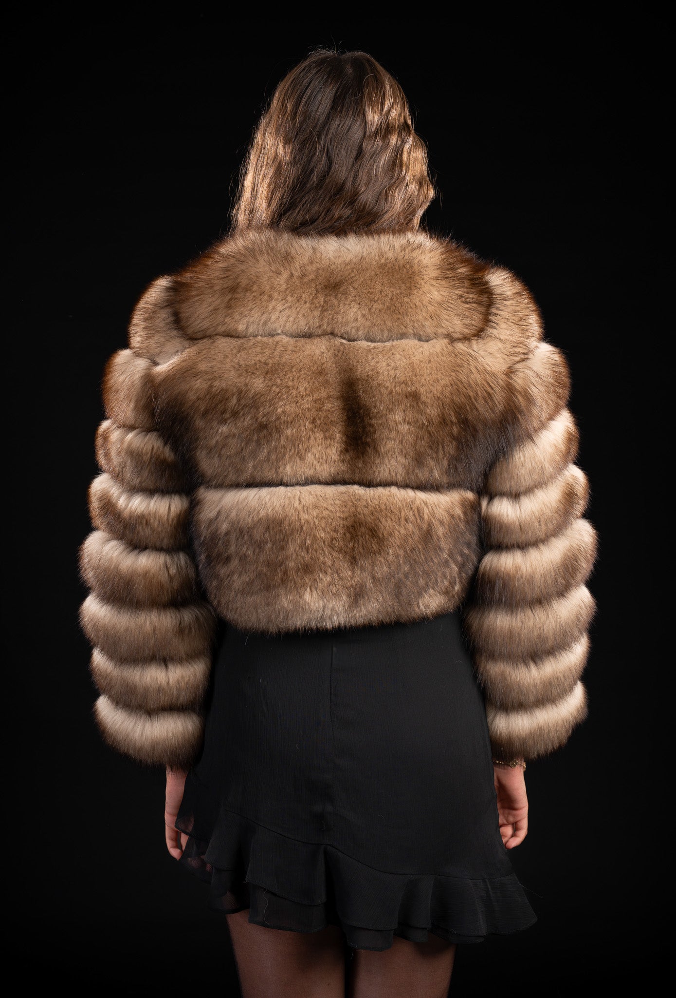 HAINA DIN BLANA NATURALA DE VULPE POLARA CAPUCCINO , 3 RANDURI 025