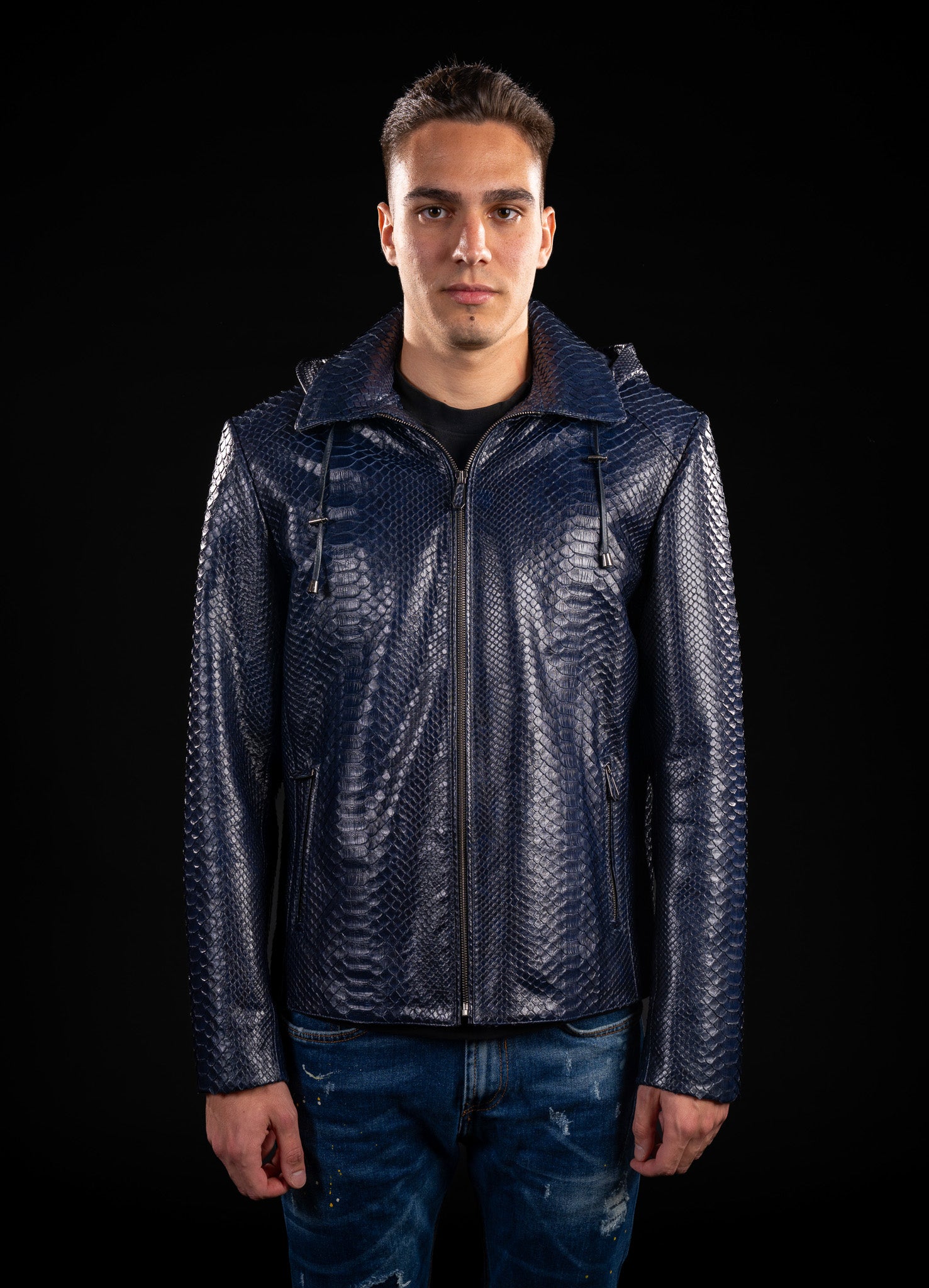 GEACA DIN PIELE NATURALA DE PITON CU GLUGA DETASABILA  - BARBATI B02