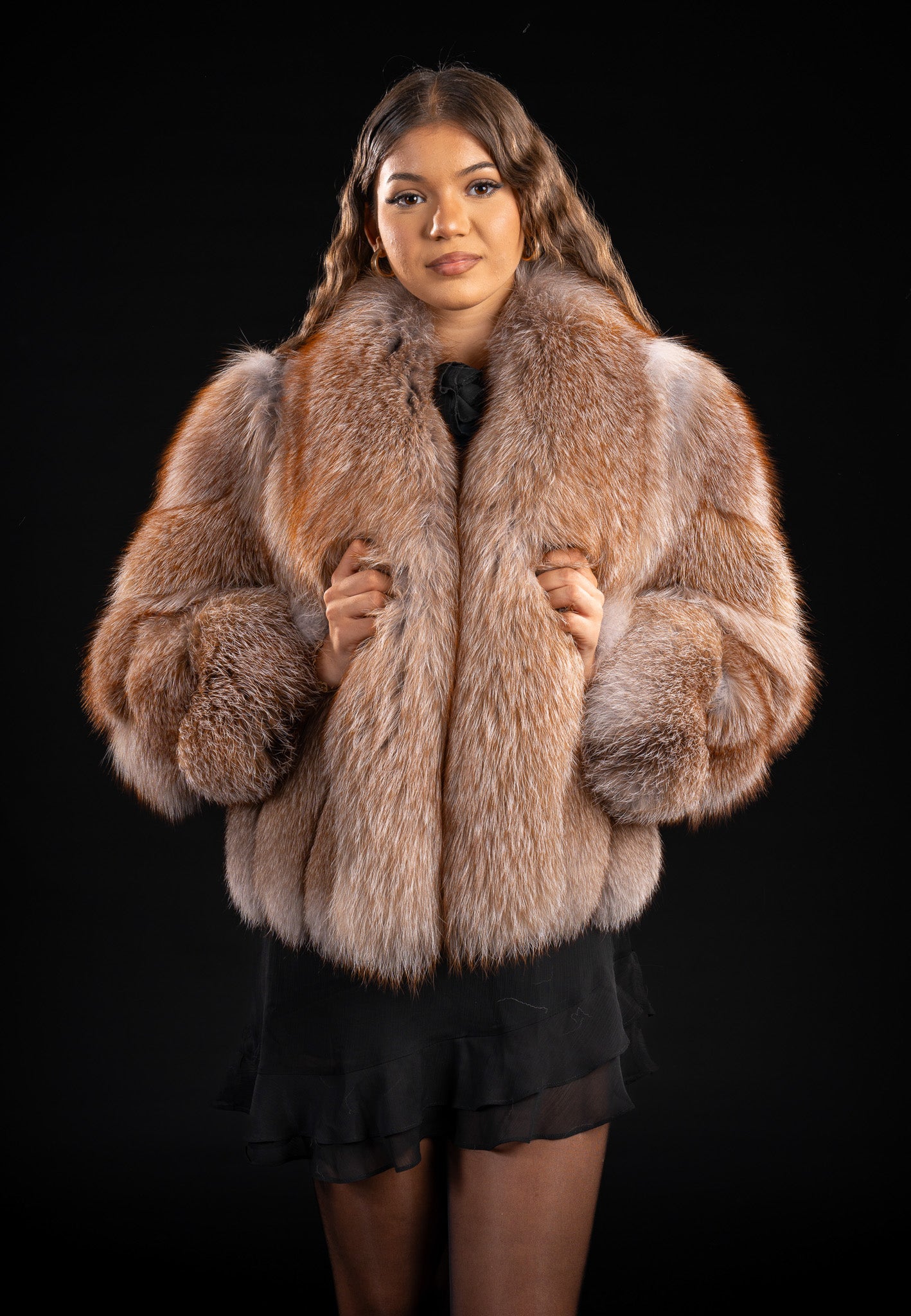 HAINA DIN BLANA NATURALA DE VULPE CANADIANA , GULER REVER , GOLD 022