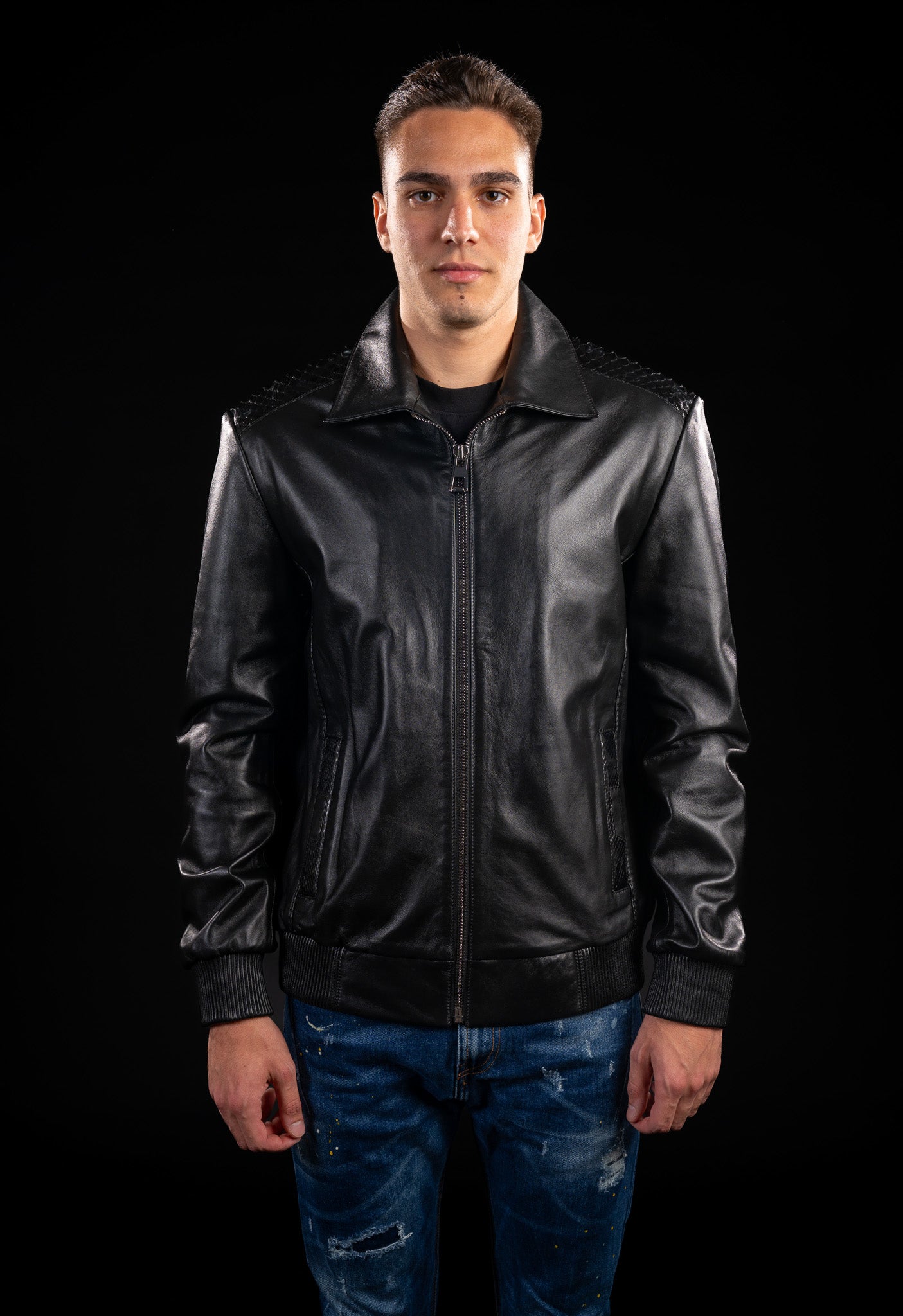 GEACA DIN PIELE NATURALA CU DETALII DIN  PITON - BARBATI