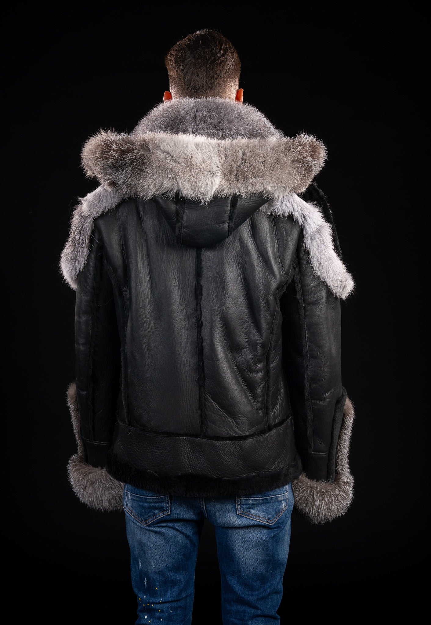 COJOC DIN PIELE NATURALA IMBLANIT CU GLUGA DE VULPE