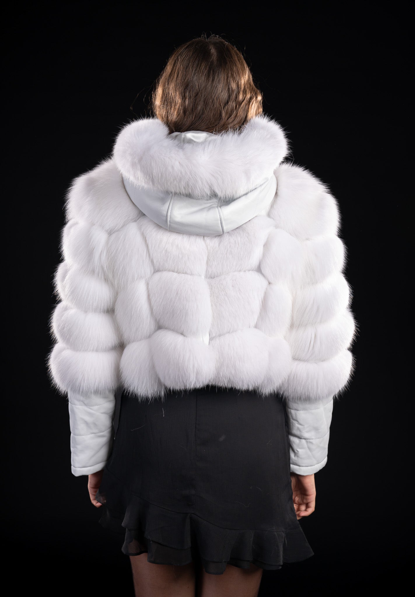 HAINA DIN BLANA NATURALA DE VULPE POLARA CU GLUGA, MODEL 6 IN 1. 043