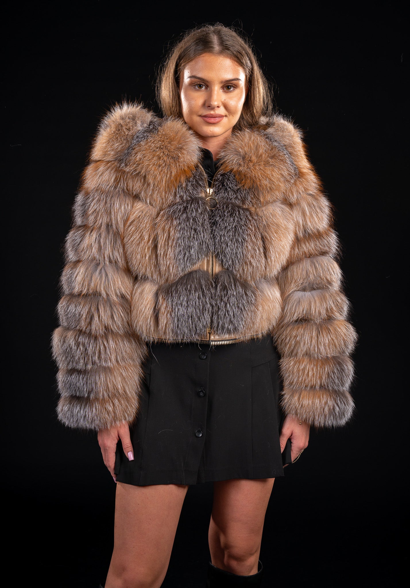 HAINA DIN BLANA NATURALA DE VULPE CANADIANA CU GLUGA 046