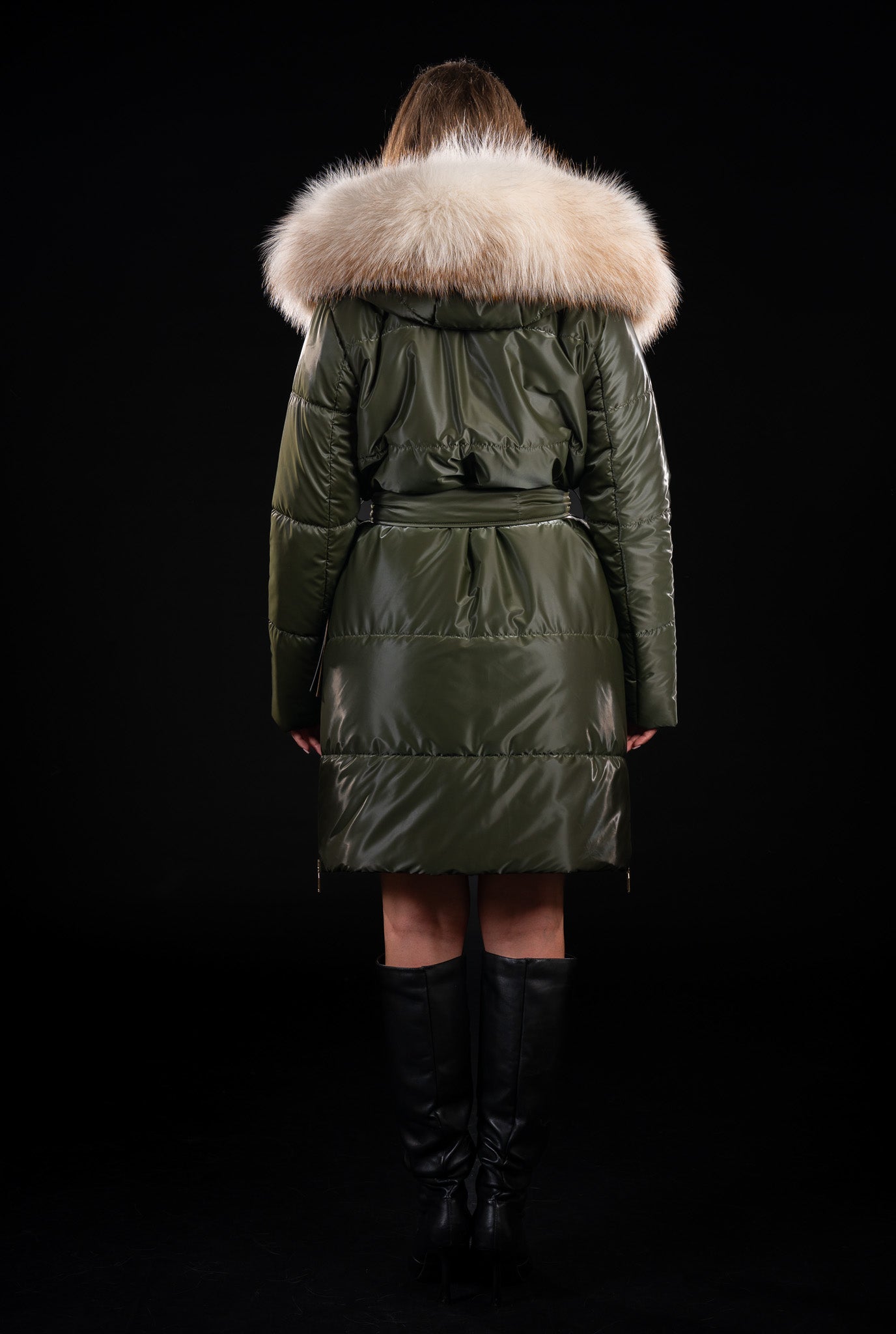 GEACA FAS VERDE SMARALD  CU BLANA NATURALA DE VULPE 005