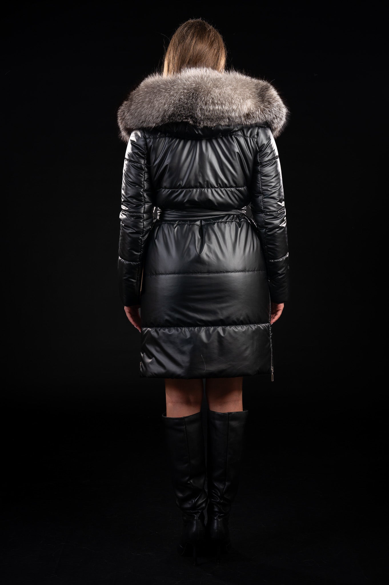 GEACA LUNGA FAS CU BLANA NATURALA DE  VULPE ARGINTIE DETASABILA