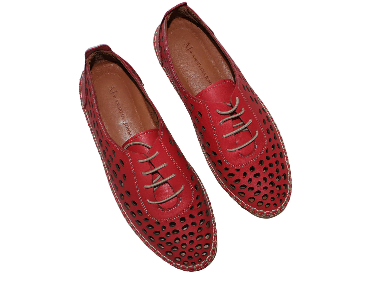 Pantofi din piele naturală perforată-Roșu