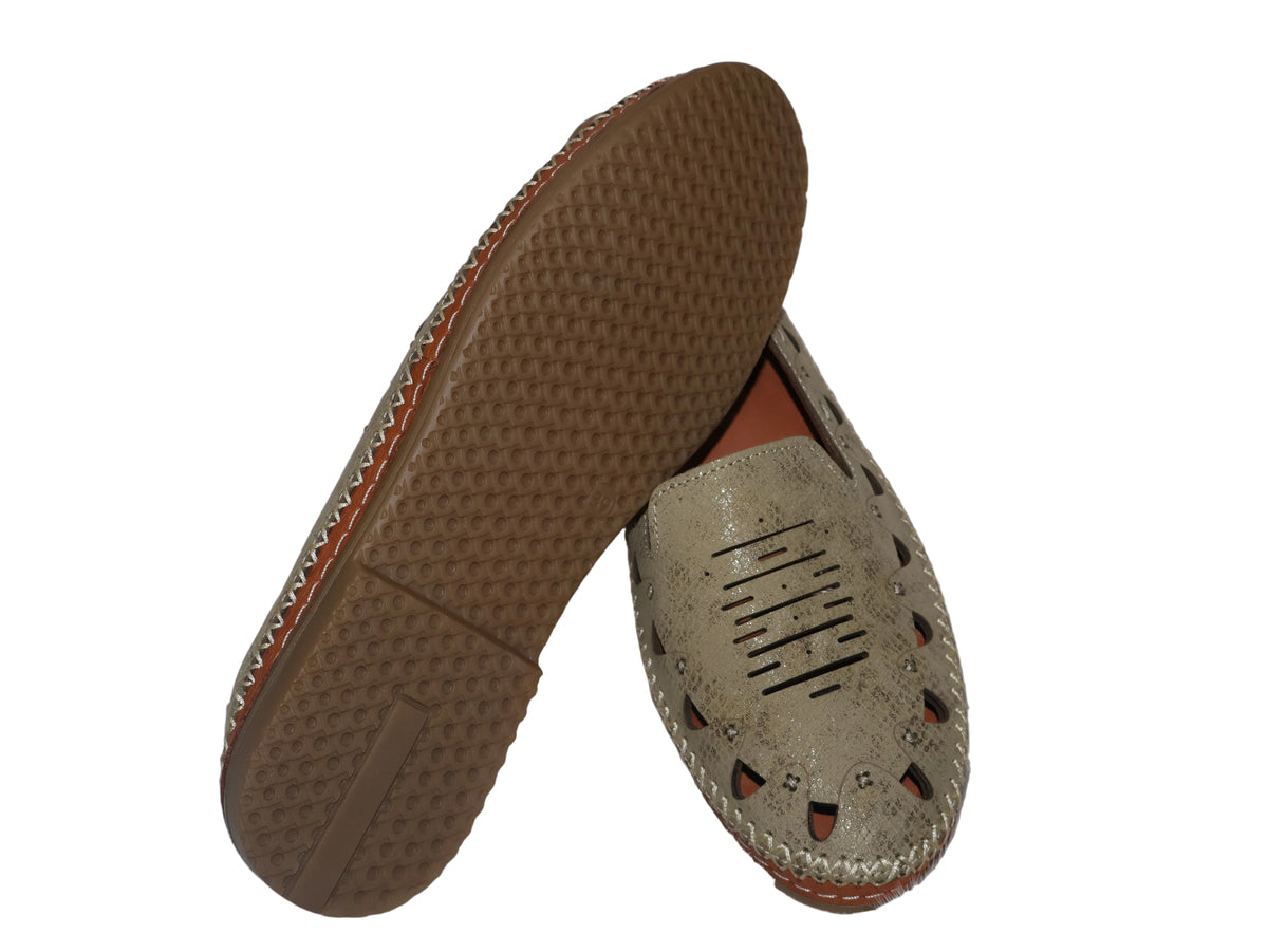 Pantofi din piele naturală perforată – Verde