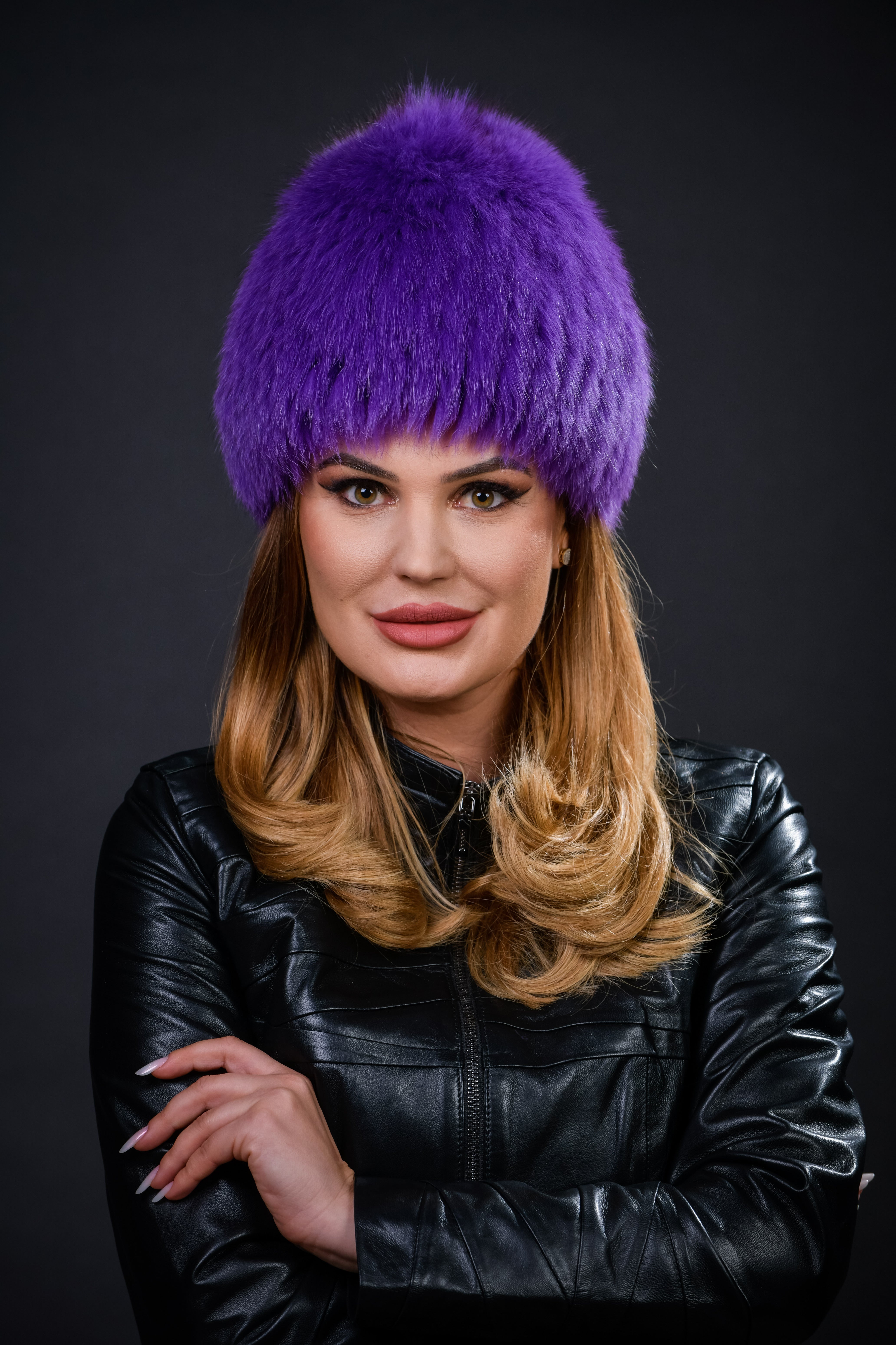 Fes din blană naturală de Vulpe Polara, nuanța mov