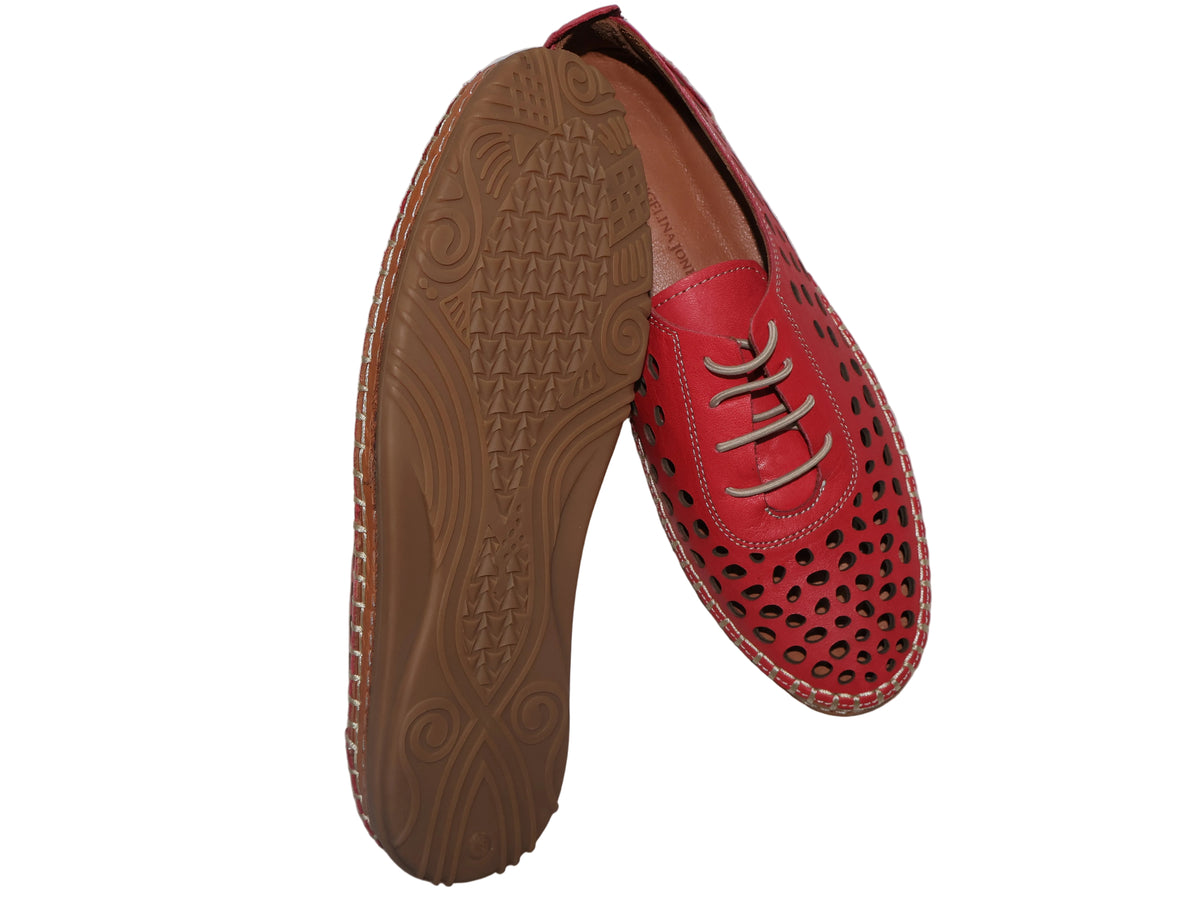 Pantofi din piele naturală perforată-Roșu